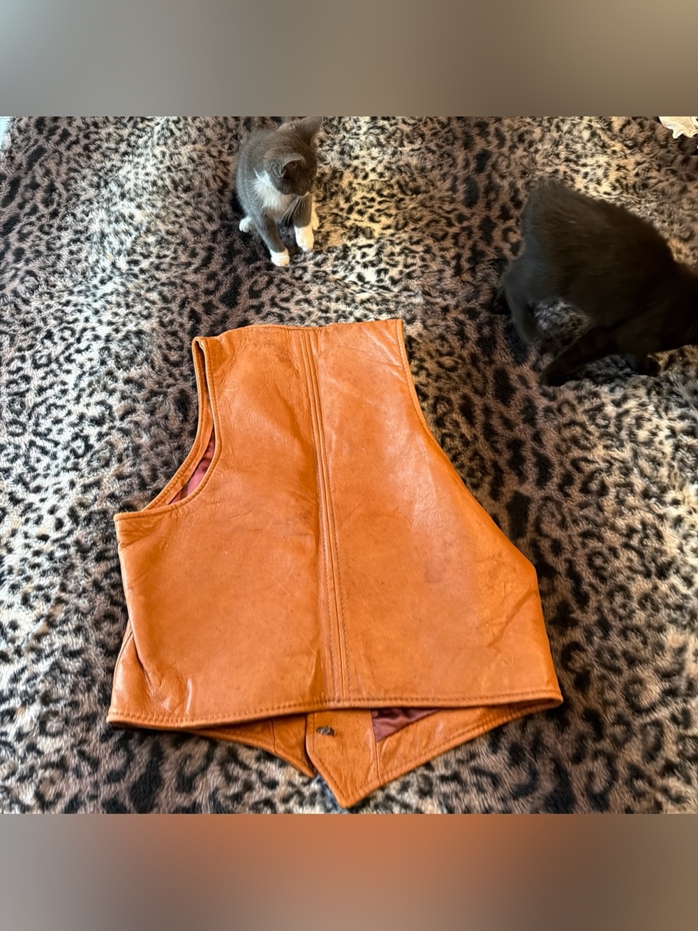 Brown Leather 5 Button Vest beautiful RARE Auburn SATIN lined Leather Vintage - Picture 6 of 14